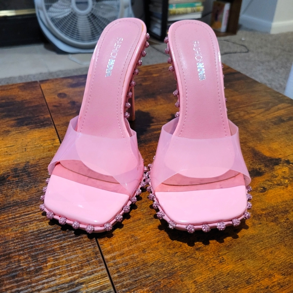 Brand New. Pink gem studded heels. Fashion Nova. Size 8. Cute. Sexy. Novagirl.